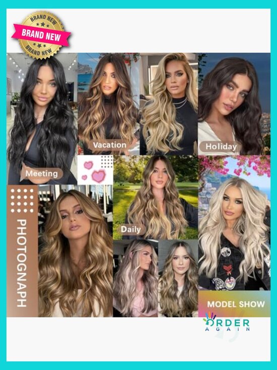 Wavy Clip-In Hair Extensions 20 inch Natural Soft Synthetic Full Head